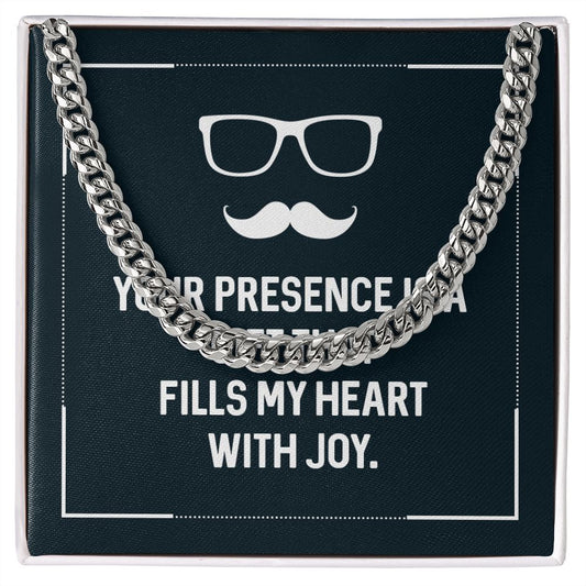 Your presence is a gift that fills my heart with joy Dad Cuban Chain Necklace, Father Necklace Father's Day Gift, Christian Gift For Dad, Father Son Necklace - Serbachi