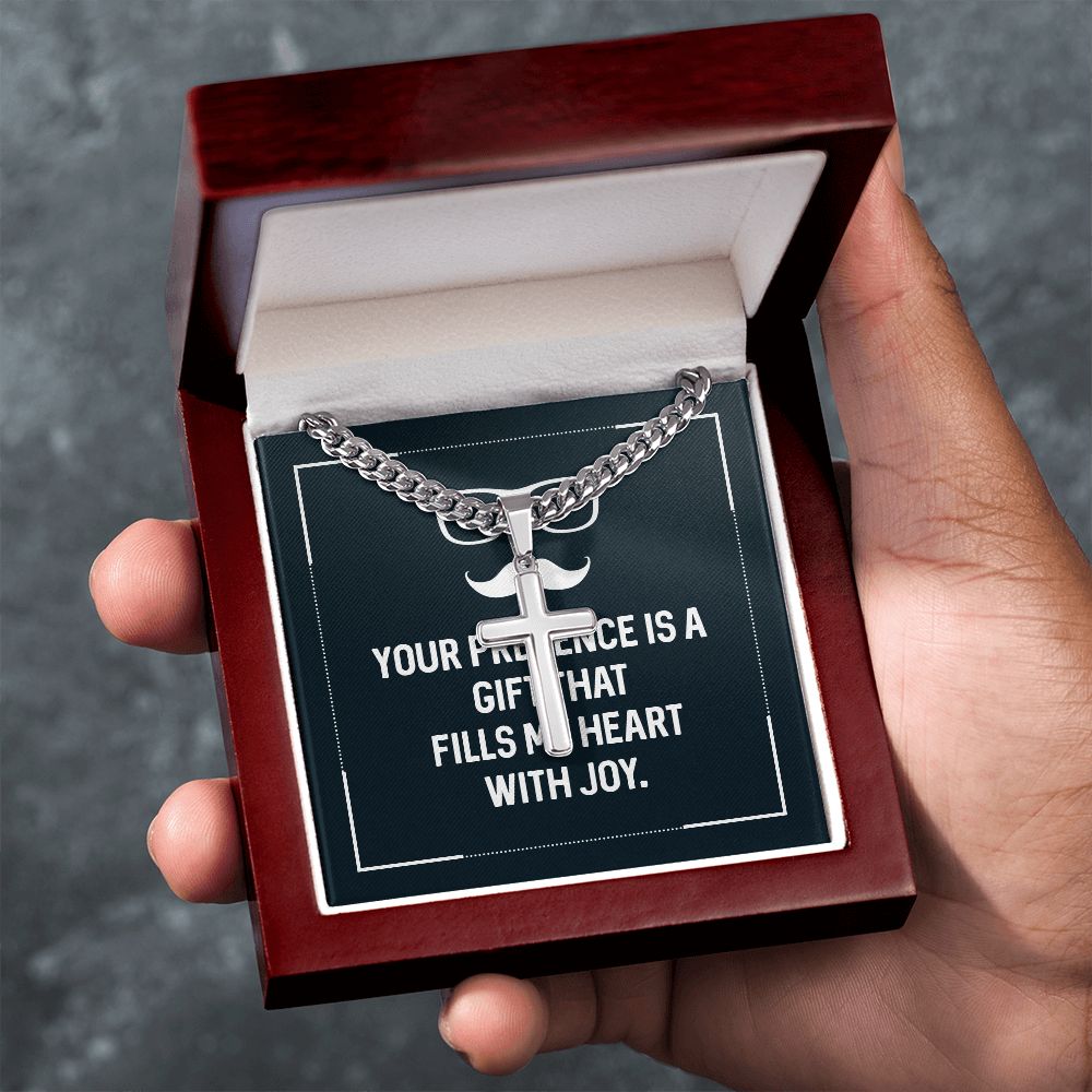 Your presence is a gift that fills my heart with joy Personalized Dad Cross Necklace, Father Necklace Father's Day Gift, Christian Gift For Dad, Father Son Necklace - Serbachi