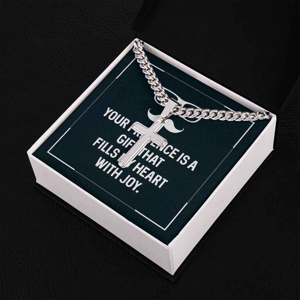 Your presence is a gift that fills my heart with joy Personalized Dad Cross Necklace, Father Necklace Father's Day Gift, Christian Gift For Dad, Father Son Necklace - Serbachi